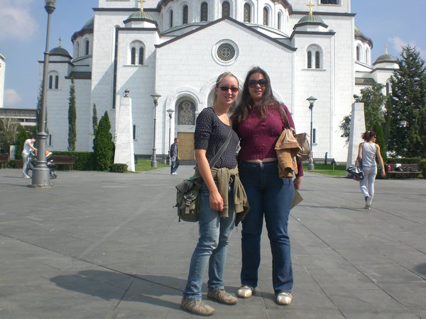 Jelena and I outside the cathedral in Belgrade