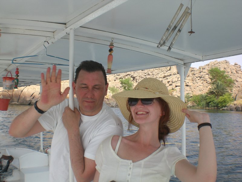 Chris and Alice on the boat to Philae