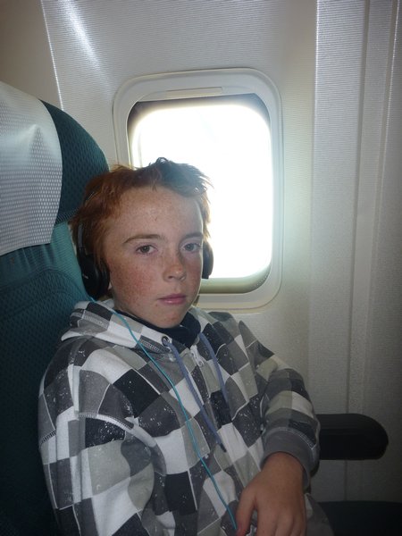 Callum on the plane to Sydney