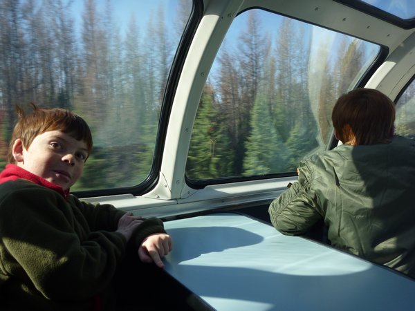 Lachie & Callum in the observation car