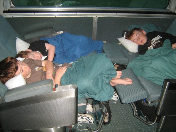 The boys can sleep anywhere!