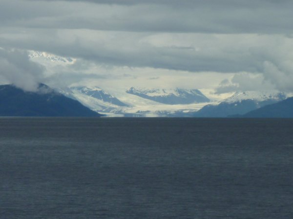A glacier in the distance