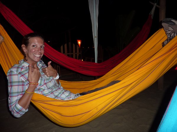 Enjoying hammocks at beachside bar