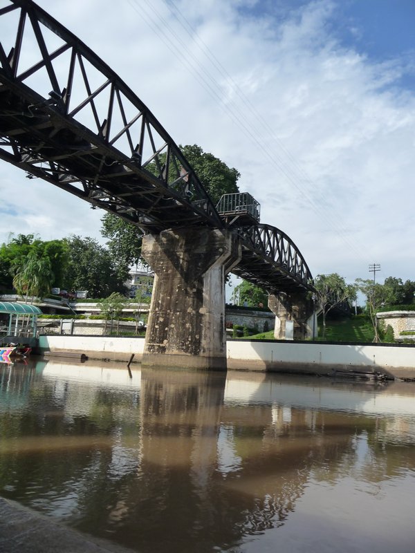 a view of the bridge from the river