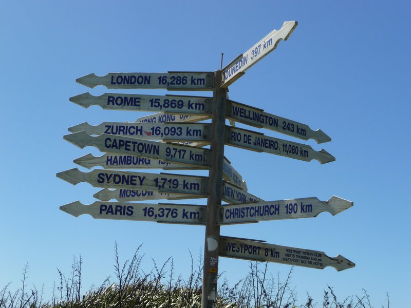 Signpost on Cape Foulwind walk