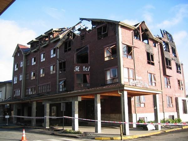 Shell of burnt hotel