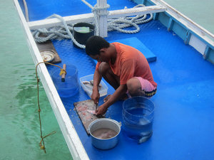 Preparation du repas sur le bateau