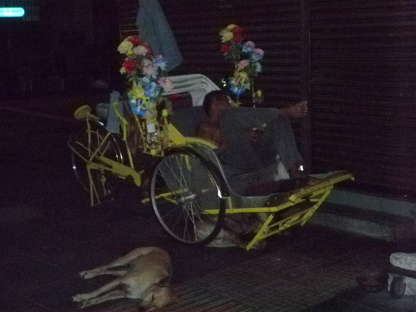 Rickshaw driver sleeping in street