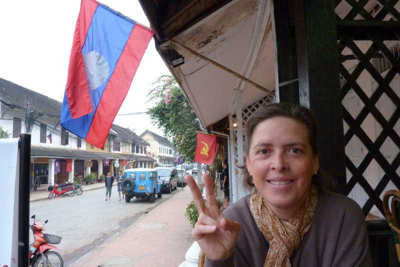 Beth with Laotian Flag