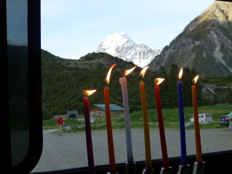 Hanuka candles in from of Mt cook - I 