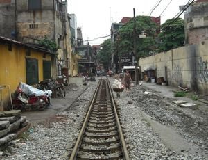 Railway track in the middle of Hanoi