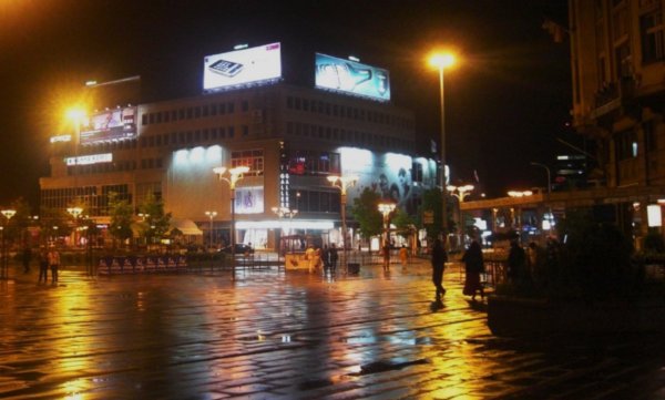 night time in central Skopje