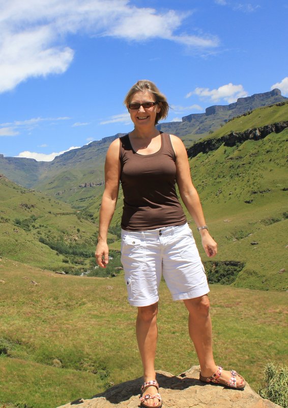 Angela poses during a rest stop up the Sani Pass