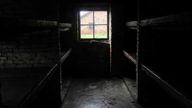 Inside one of the blocks, Auschwitz II