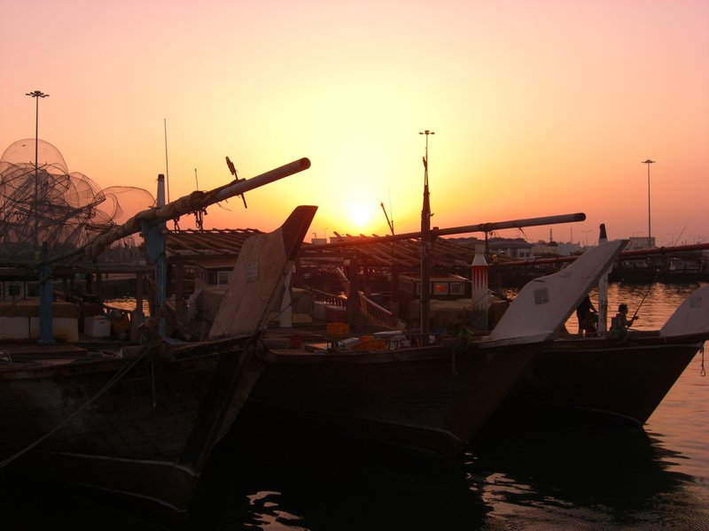 Sunset  falls over Al Khor Dhow Harbour