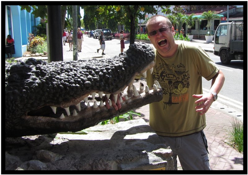 Being attacked by the thnakfully extinct saltwater crocodile