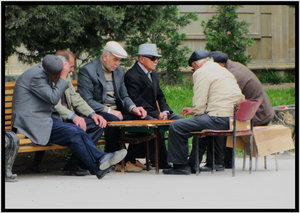 Old men playing nard, a type of backgammon