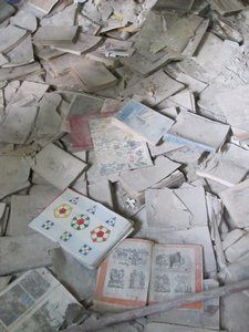 Scattered books in school