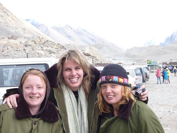 Steph Lauren and I in Chinese army coats at Everest BC
