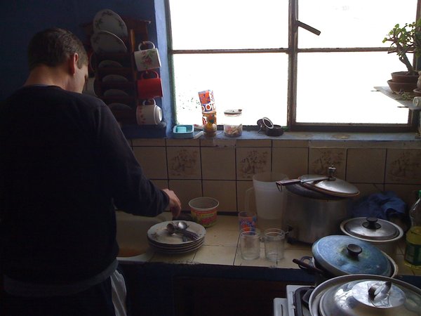 Tim doing the dishes