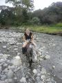 Zuzka very happy crossing the river with dry shoes