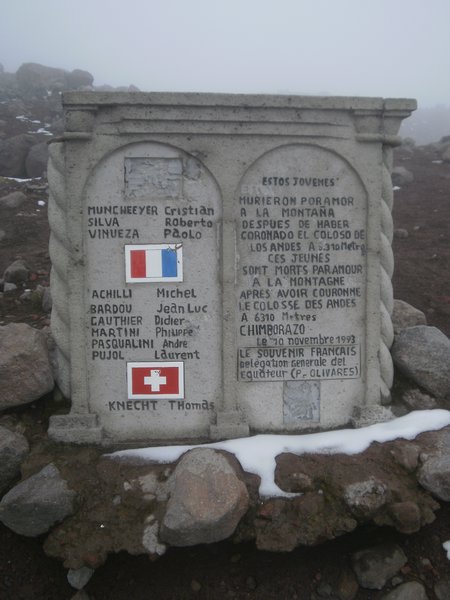 memorial to people who died after having reached the top of Chimborazo
