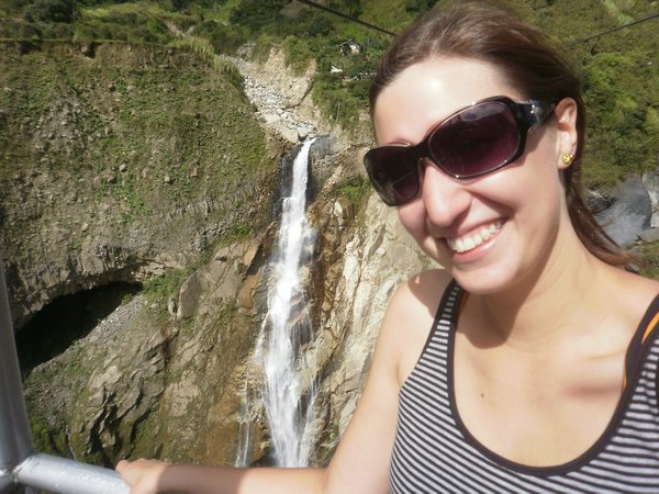 smiling Zuzka and the waterfall