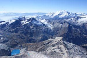 Chopicalqui (6.354m) in the behind and the whole western part of Cordillera Blanca