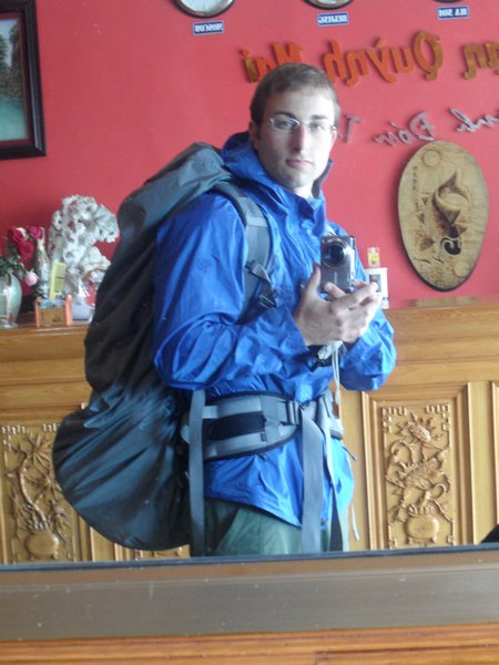 geared up for trekking in the rain