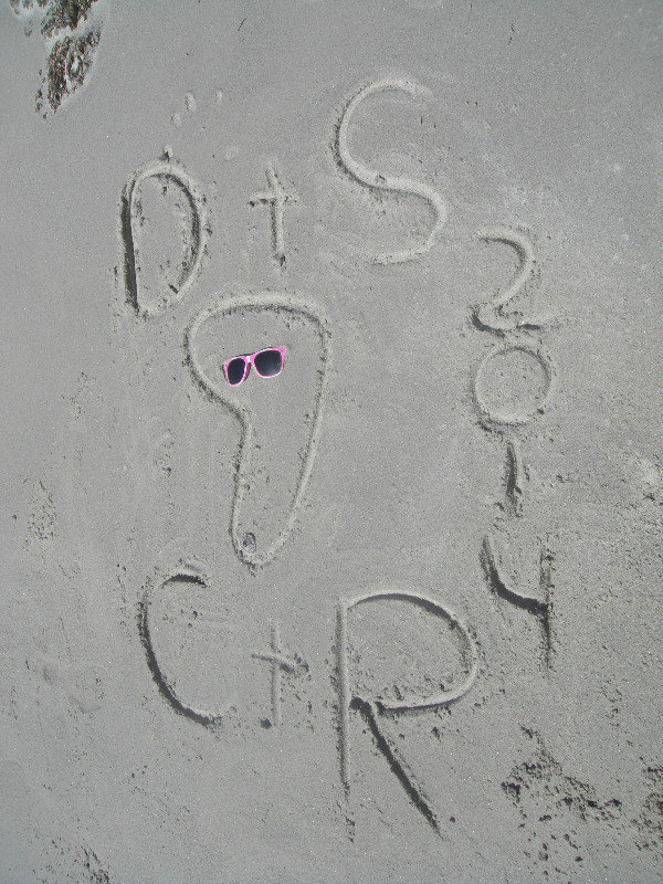 Our initials in the sand at Camp's Bay