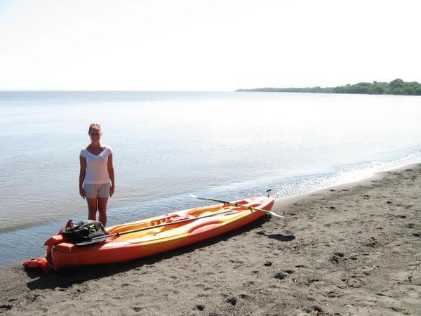 Lila in Front of the Kayak and Lago de Nicaragua