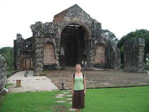 Lila Standing by a Convent in the Ruins of Panama Viejo
