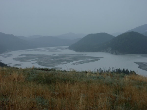 the chitina river just prior to joining the copper river on another rainy day.  august is the rainy month up here
