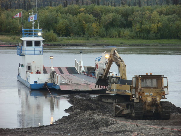 they had to re-build the ramp to the ferry across the peel river....12 hour wait