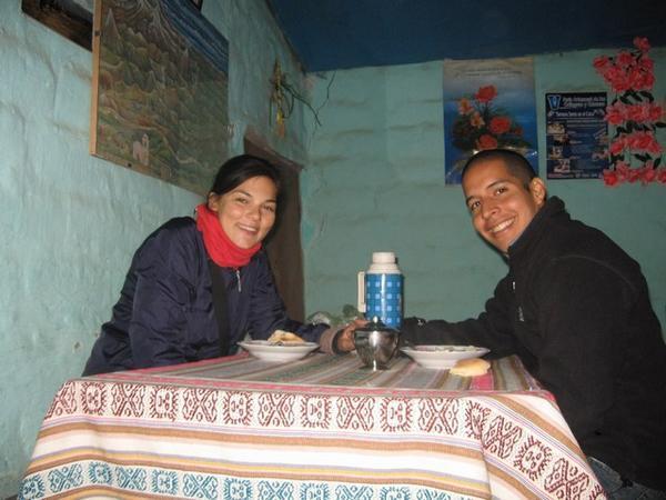 Freezing dinner in a "hostel" in a village where tourism luckily hasn´t found its way yet!