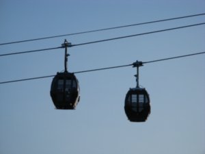 Cable cars passing