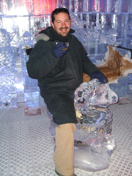 Me in the ice bar, riding the ram...