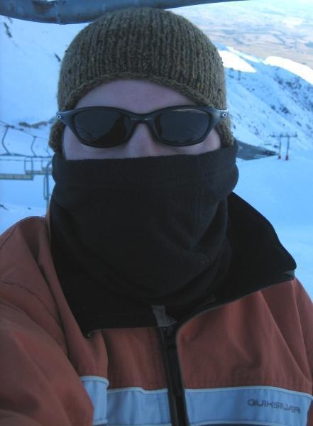 Me on the ski lift - ready to snowboard!