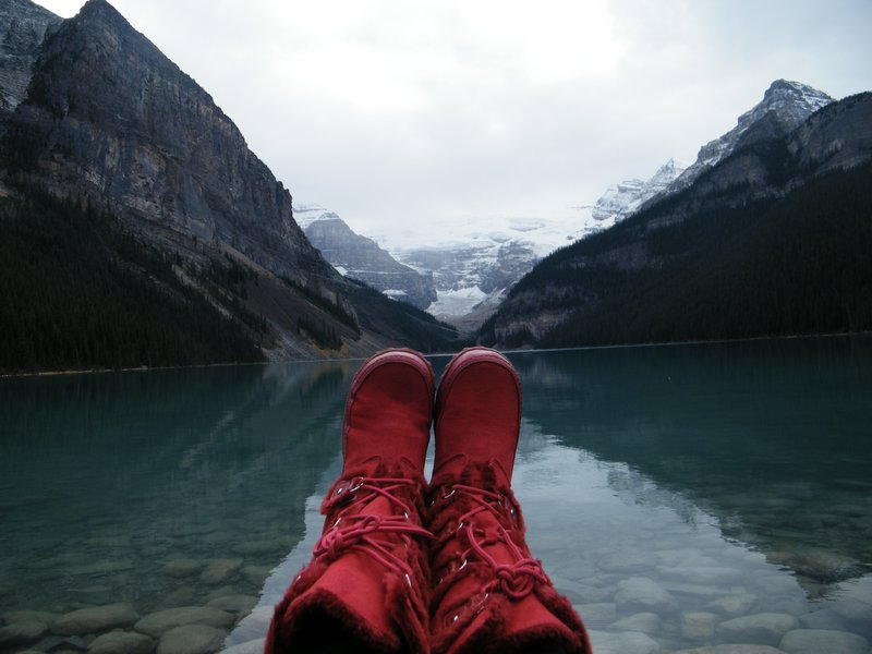 My new snow boots and the lake