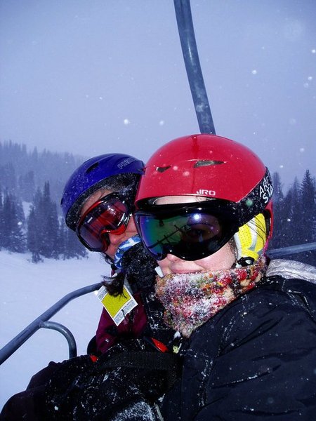 Fiona and I close to death on a stopped chair lift