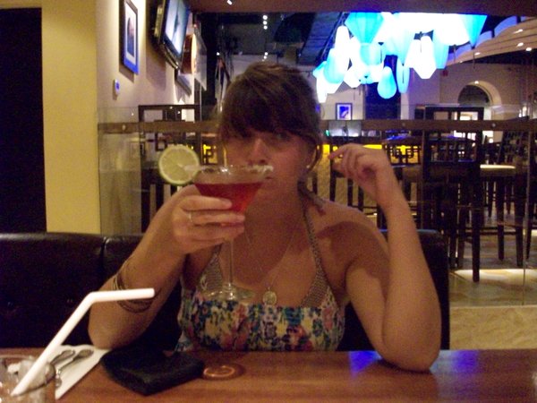 Enjoying a cocktail at the Hard Rock