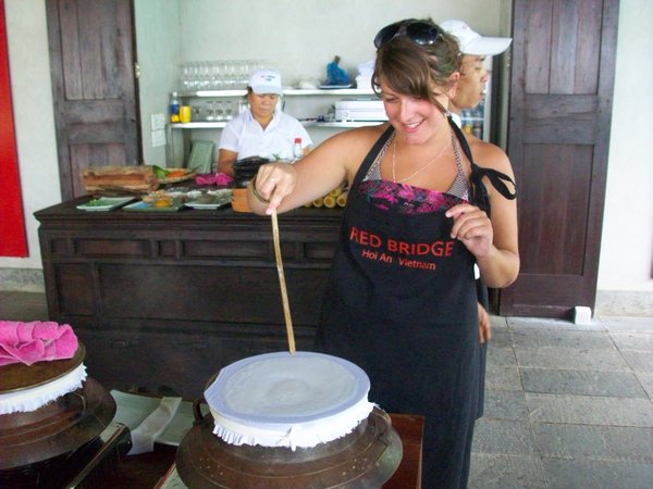 Making noodles from rice batter