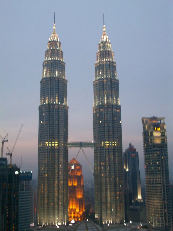 The towers at dusk