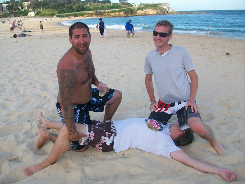 Steve drinking Goon on beach = messy
