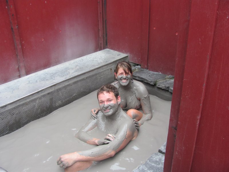 Enjoying the slimy mud bath at Hells Gate