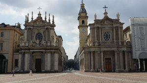 12.8.14 Torino. The Twin Churches. Santa Cristiana(L) for the workers and San Carlo(R)for the gentry