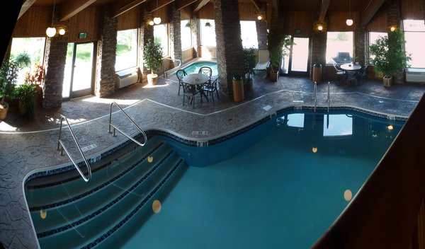 View of indoor heated pool and jacuzzi from our balcony
