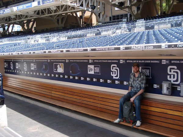 In the dugout at Petco Park