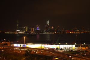 over looking the harbour to kowloon