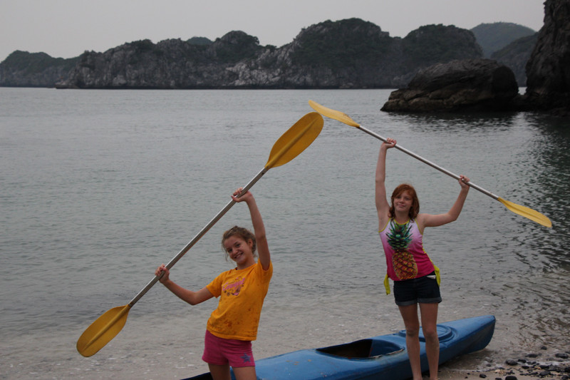 girls loving the canoe rides out in the bay